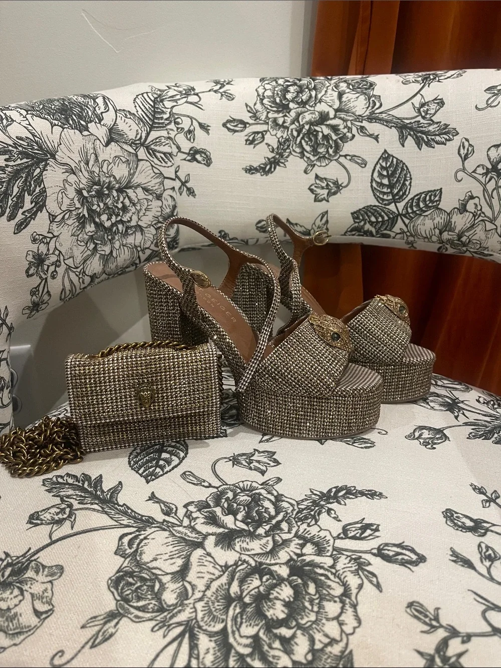 Kurt Geiger Metallic Woven Platform Slingbacks in Gold and Silver